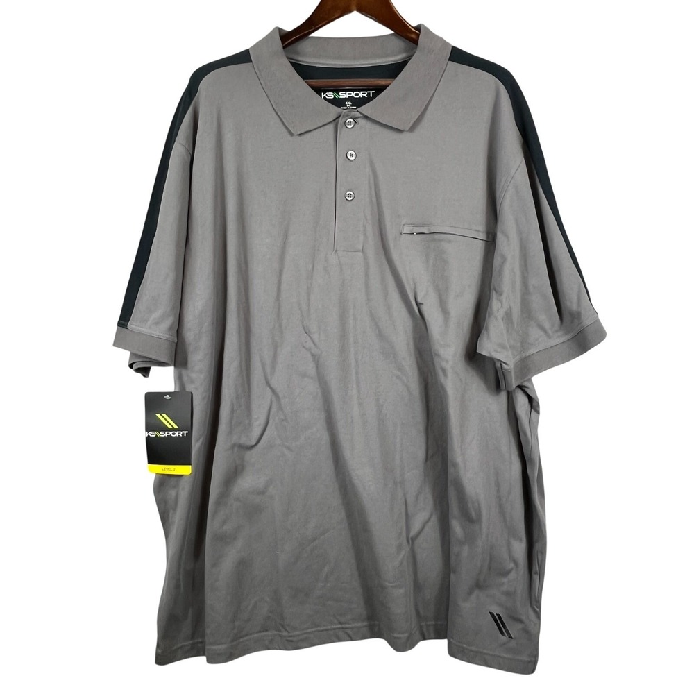 King Size KS Sport Performance Polo Shirt Men's 4XL Gray Black Activewear NWT